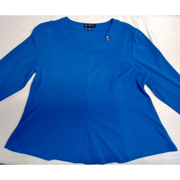 N TOUCH Ladies Royal Blue Cotton Blend Pullover Long Sleeve Blouse Top Size XL - Picture 1 of 2